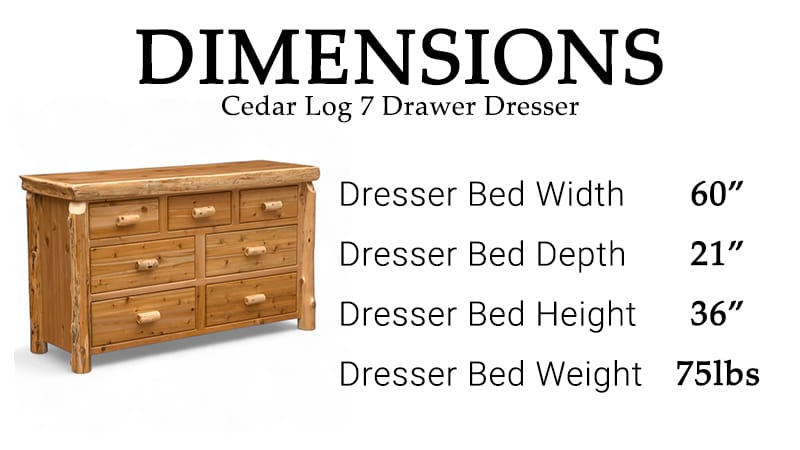 Cedar Log 7 Drawer Dresser in rustic bedroom setting