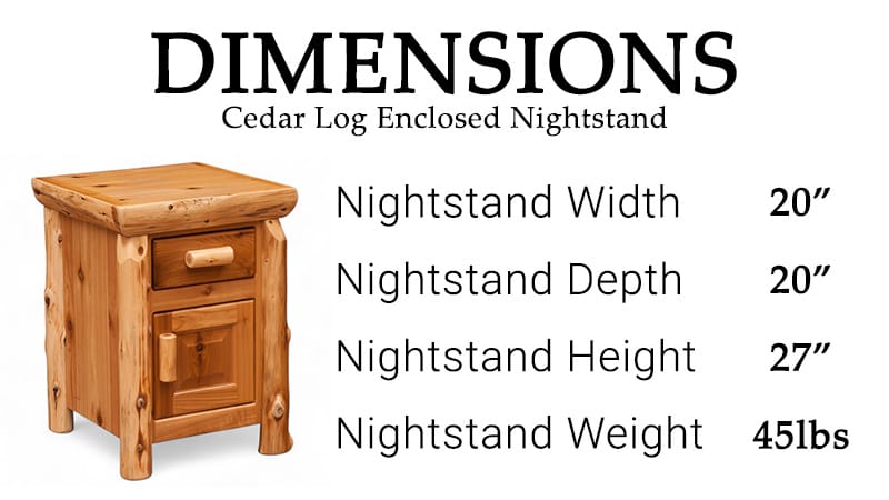 Door detail of rustic wooden nightstand with log frame