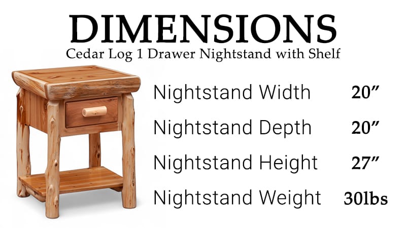 Handcrafted cedar nightstand with one drawer and open shelf