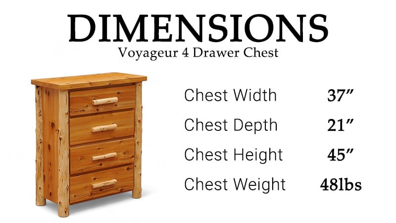 Sturdy four drawer wooden chest made from cedar logs