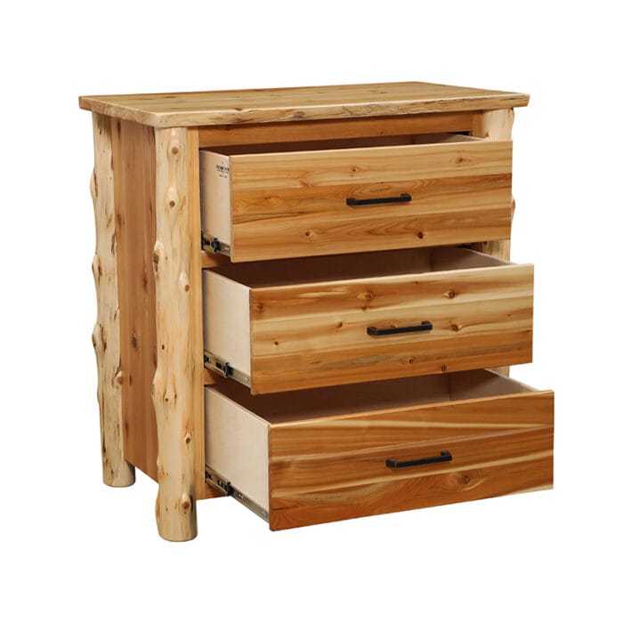 Lodge-style cedar 3 drawer chest with spacious storage drawers