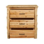 Close-up of log frame and drawer handles on cedar 3 drawer chest