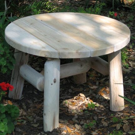 Cedar log round coffee table front view