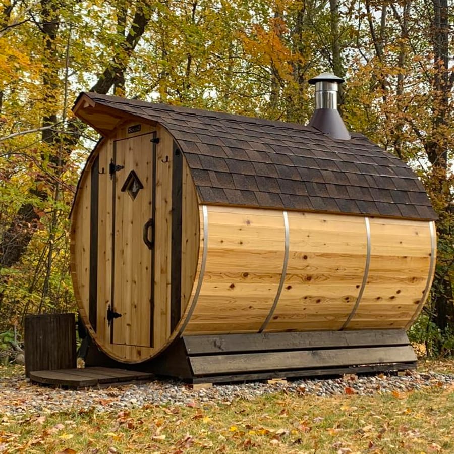 Close-up of western red cedar wood grain on sauna walls