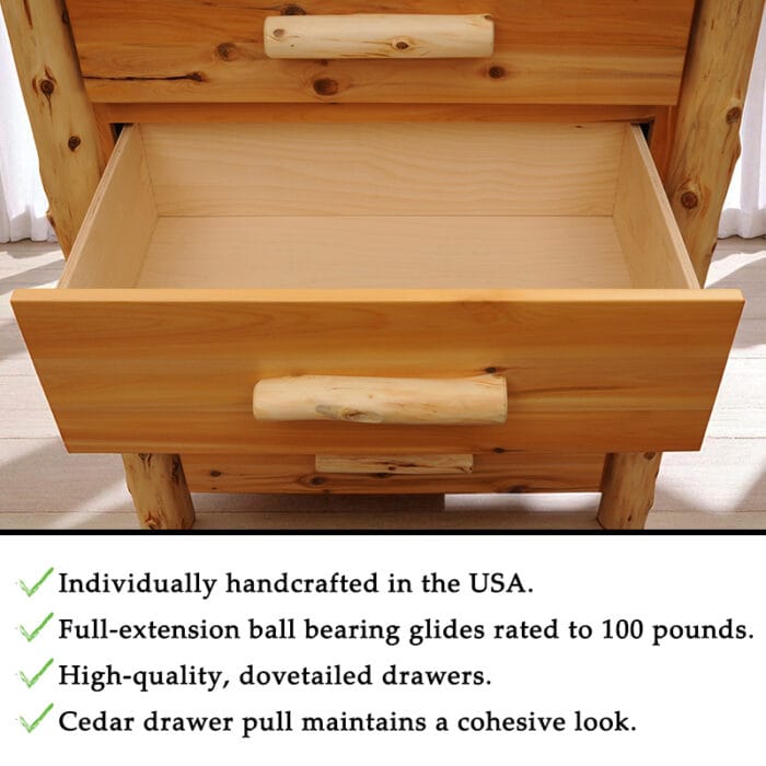 Rustic Voyageur four drawer wooden chest made from solid cedar logs