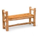 Rustic log bench with armrests for cabin decor