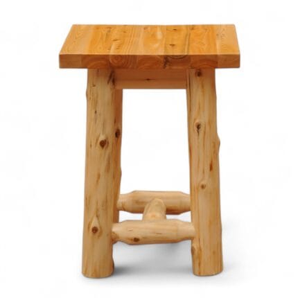 Front view of open-shelf cedar nightstand