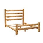 Footboard of handcrafted rustic bed frame in clear finish