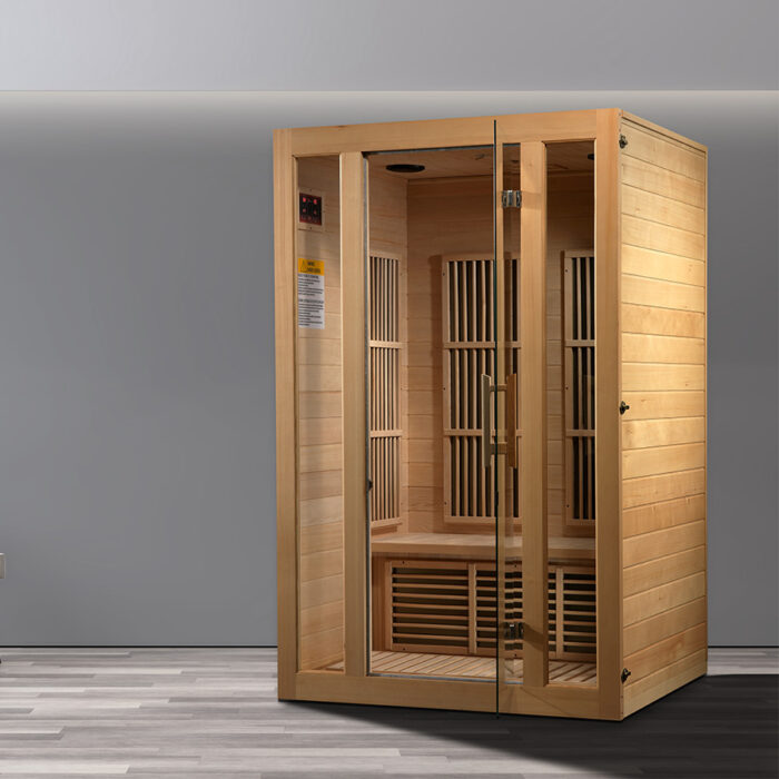 Two-person affordable indoor infrared sauna with tempered glass door