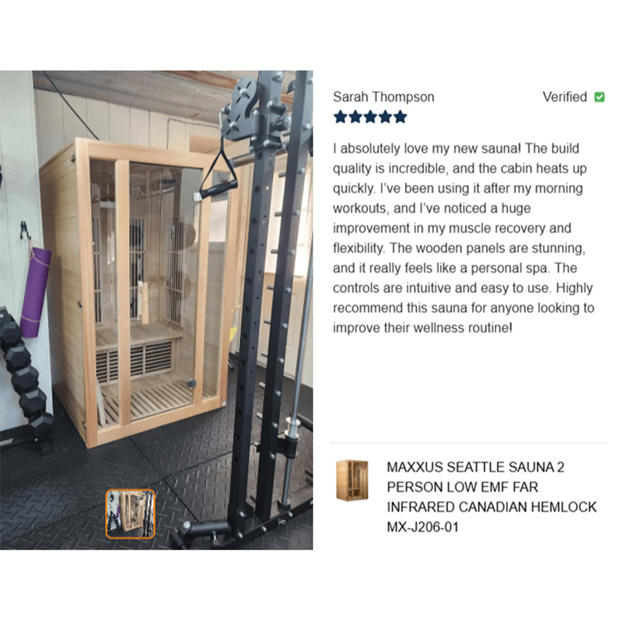 Spacious seating for two in affordable indoor infrared sauna