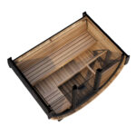 Black roof shingle kit protecting sauna from rain and snow