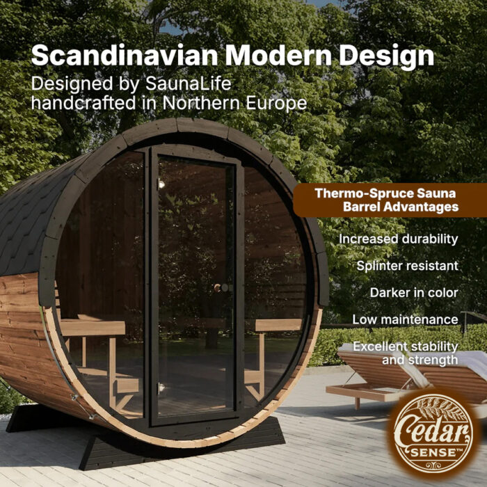 6 Person Outdoor Home Sauna Barrel Kit | Sauna Life | Model EE8G | Glass Front - Image 9