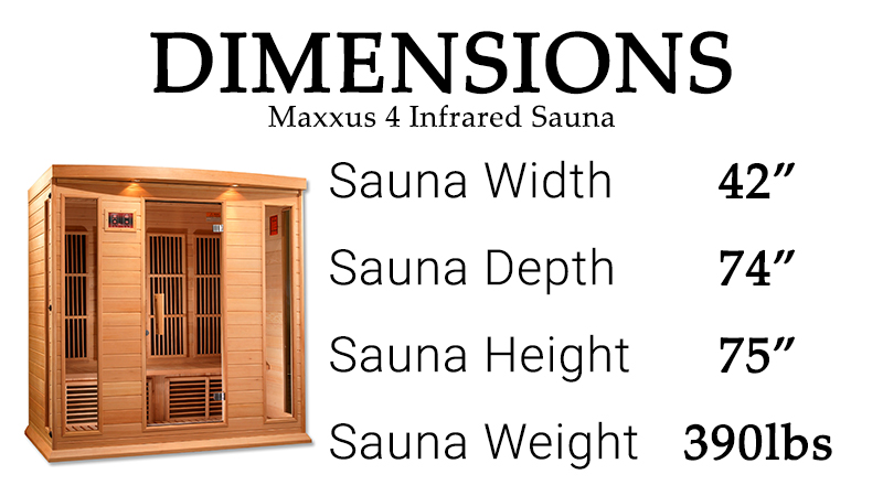 Spacious interior of 4 person cedar sauna with infrared heating