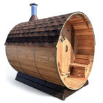 6 Person Barrel Sauna with Front Porch | Wood Fired Sauna | Cedar Sense