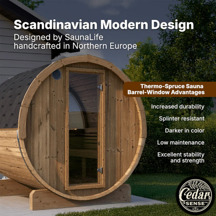 4 Person Barrel Sauna | Sauna Life | Model E7W | Rear Window - Image 7
