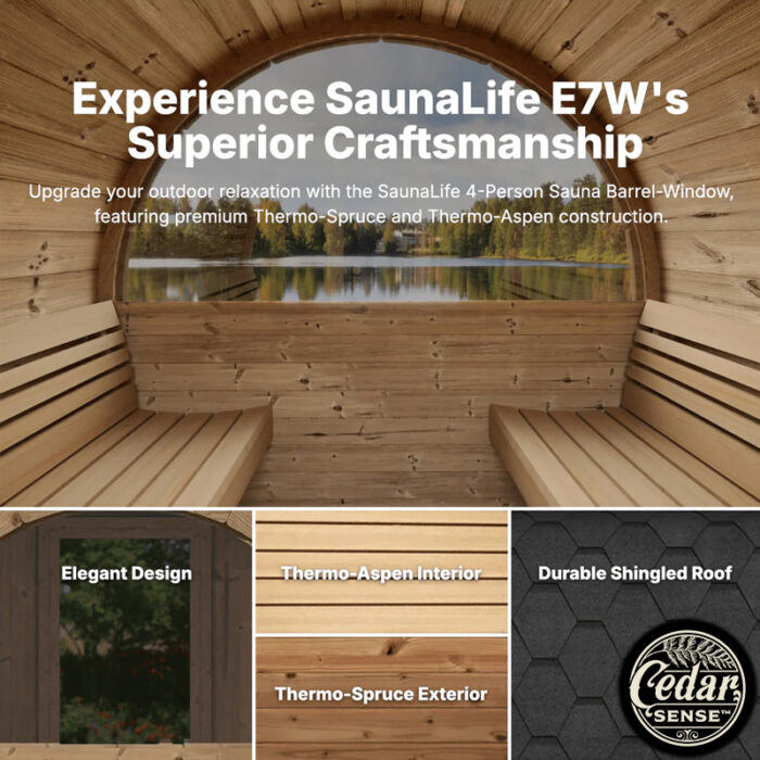 4 Person Barrel Sauna | Sauna Life | Model E7W | Rear Window - Image 10