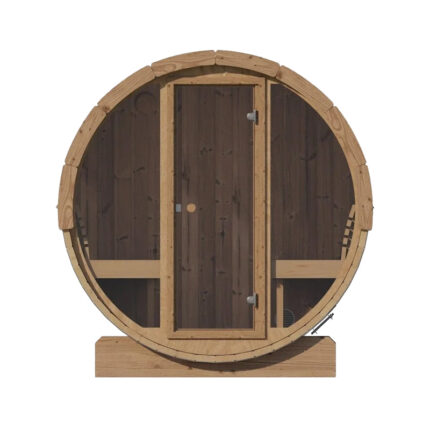 Spacious 7-foot sauna barrel with Thermo-Aspen benches and arched backrest