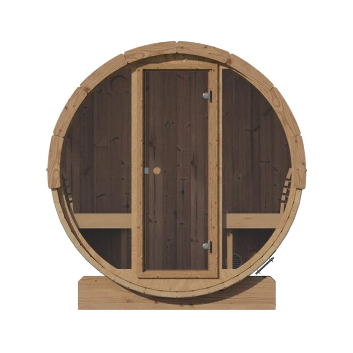 Spacious 7-foot sauna barrel with Thermo-Aspen benches and arched backrest