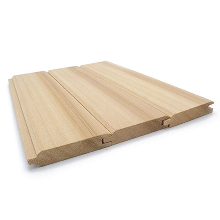 Tight interlocking cedar boards for sauna wall and ceiling surfaces