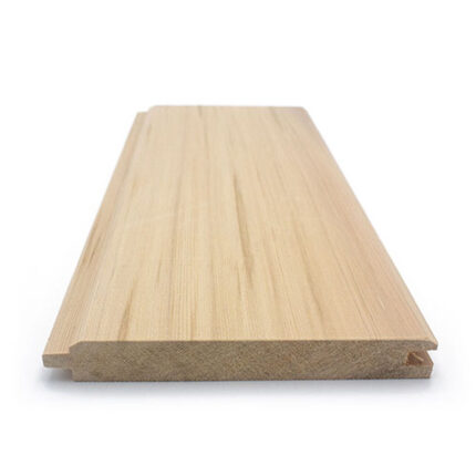 Cedar sauna lumber with interlocking tongue and groove joints