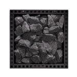 Freestanding wood-fired sauna heater with firebox and rocks