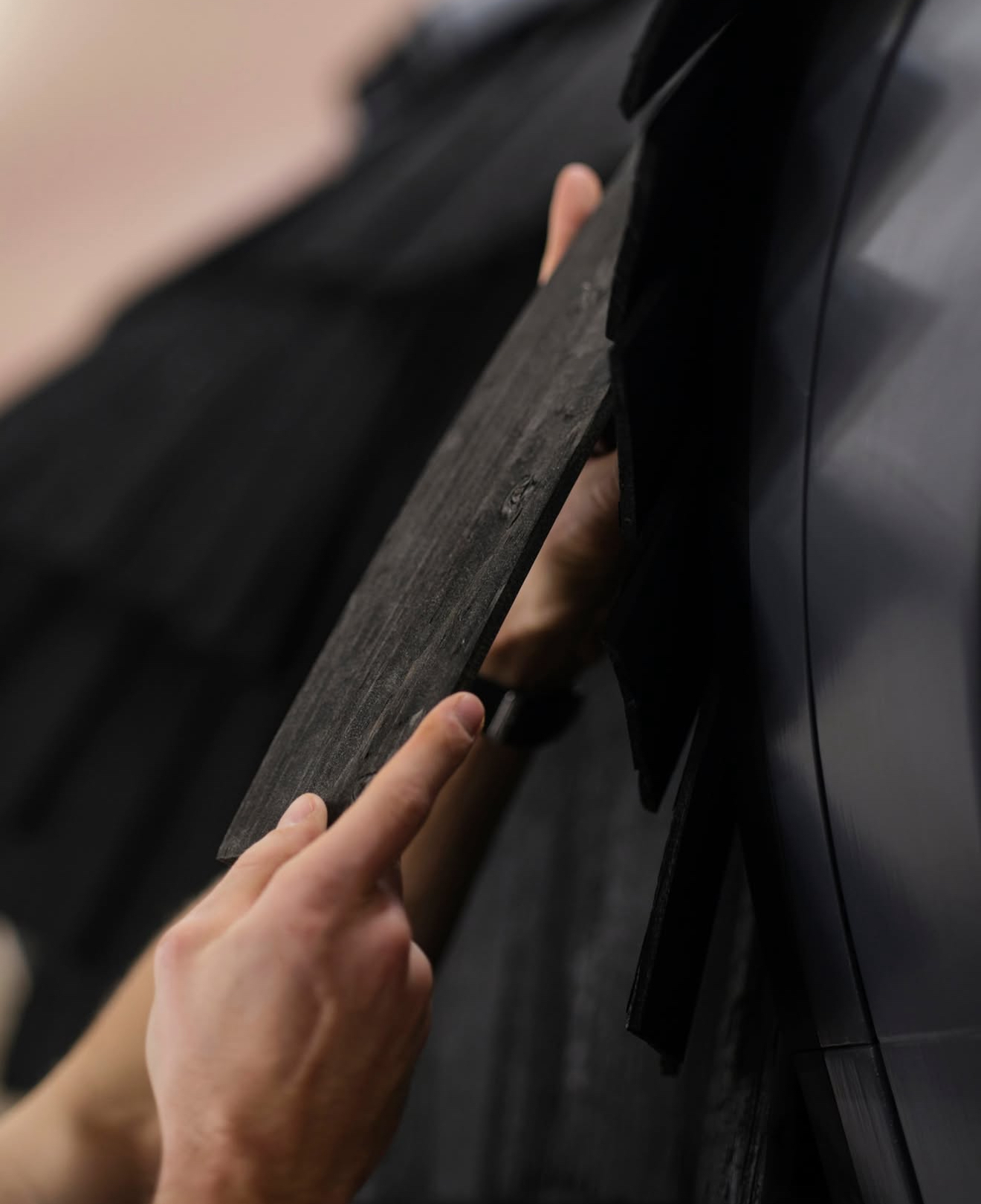 Handcrafted sauna build detail close-up