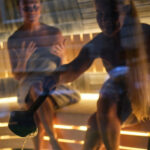 Traditional wood fired sauna heater with stones