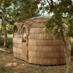 Black exterior finish on a handcrafted outdoor sauna
