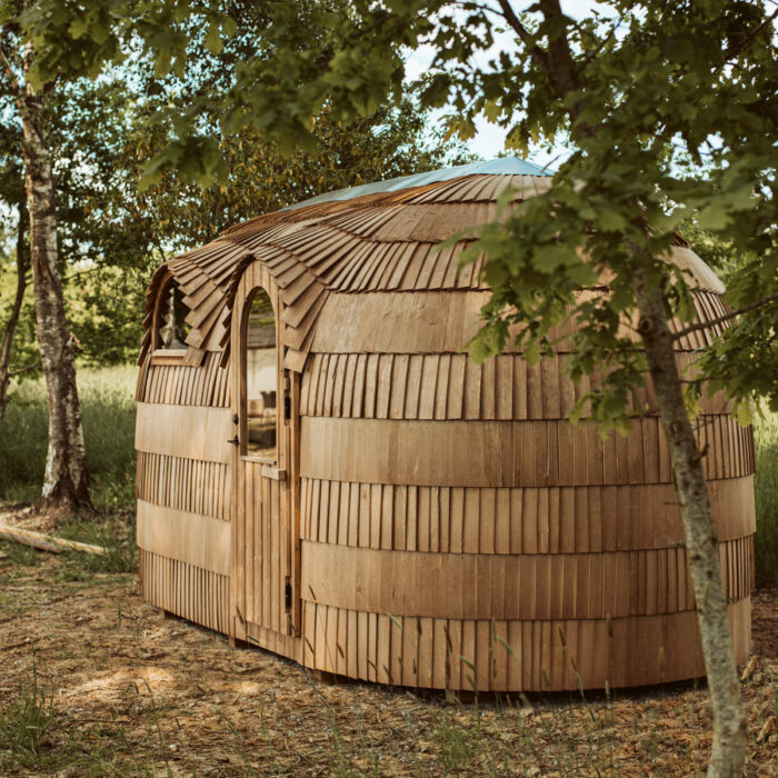 Black exterior finish on a handcrafted outdoor sauna