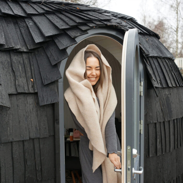 Smokesauna black interior finish inside a wood fired sauna
