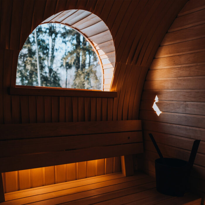 Forklift delivering a handcrafted outdoor sauna
