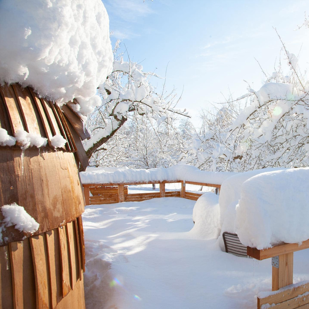 Triple electric outdoor sauna with spacious round design