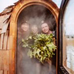 Wood shingle roof detail on a handcrafted sauna
