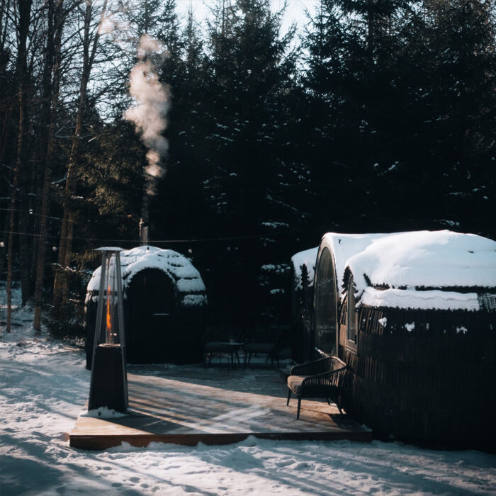 Natural wood interior finish inside a luxury sauna