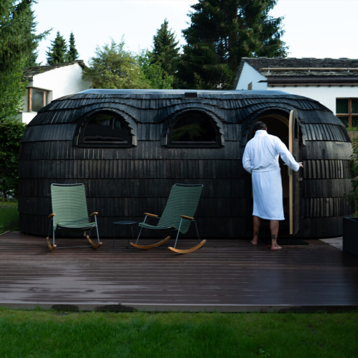 Wooden sauna exterior designed for outdoor use