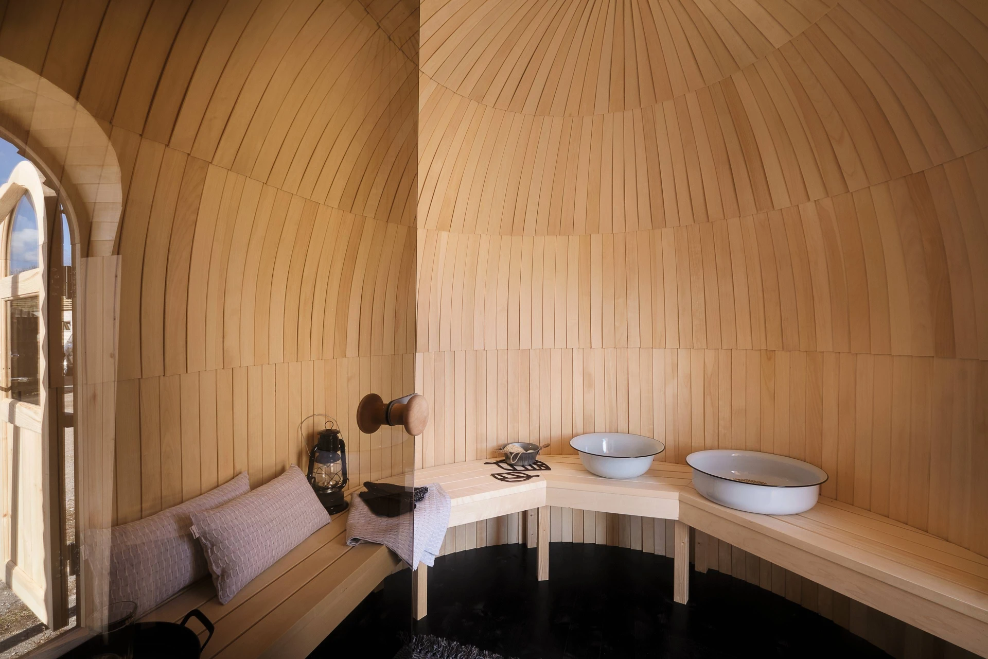 Sauna interior finish option in natural wood