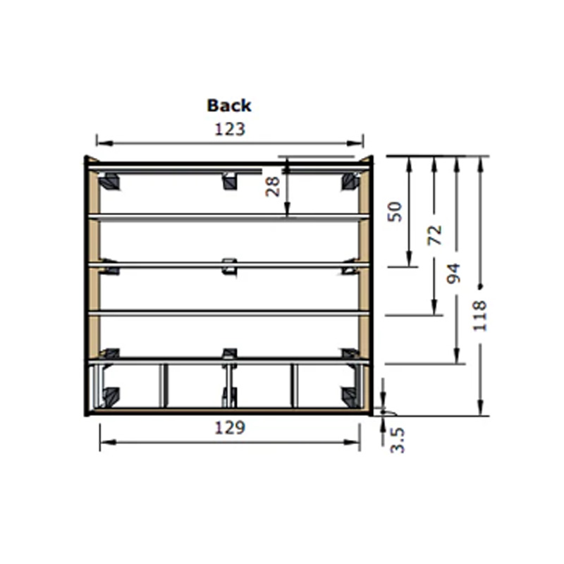 Model G11 detailed floorplan with room layouts, benches, doors and dimensions