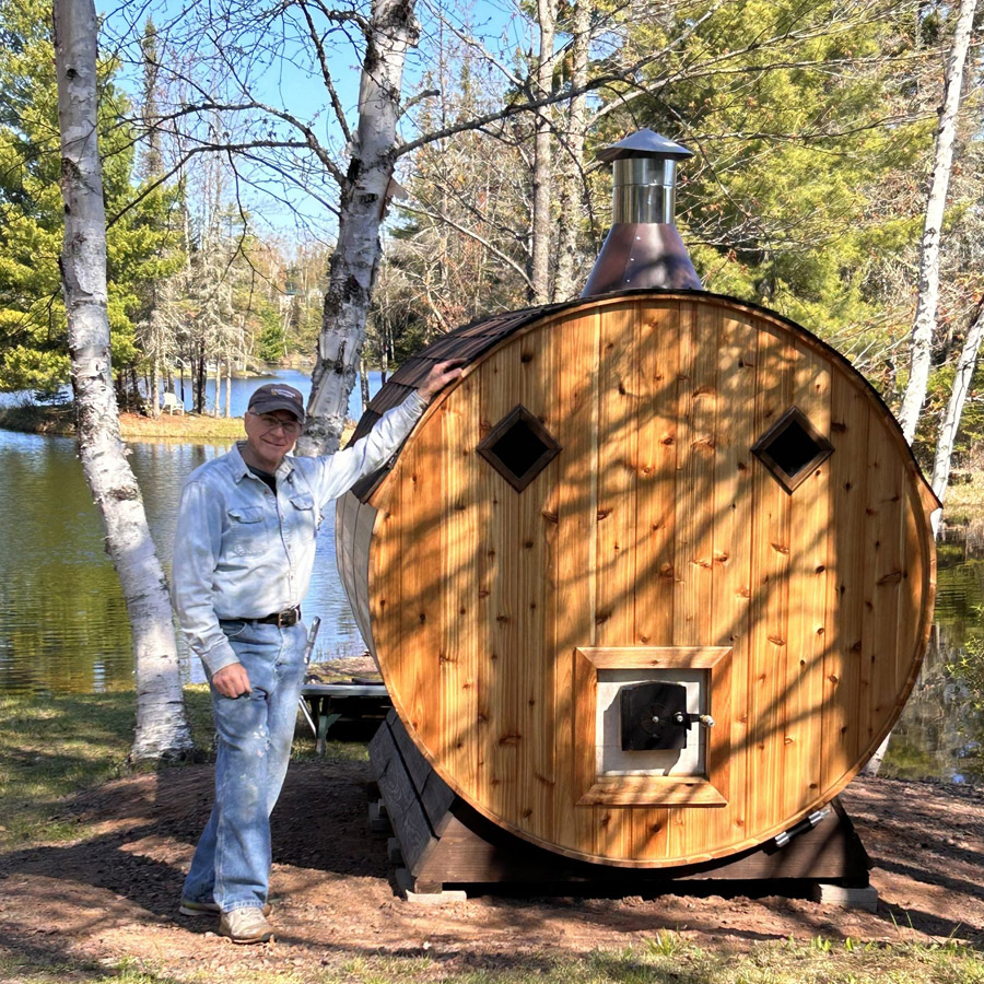 Standard #3 diamond windows on barrel sauna