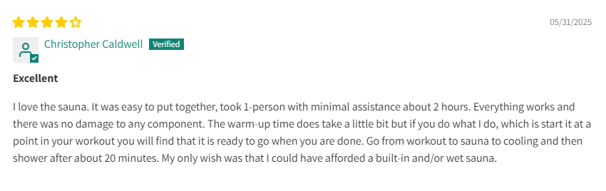 Venice sauna customer review 1
