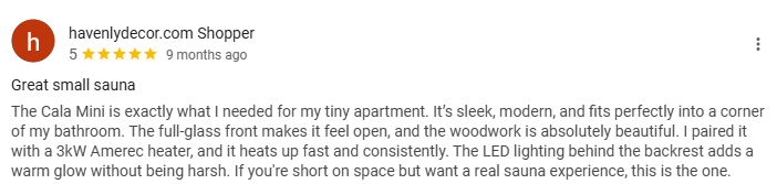 Customer review screenshot 1 for Auroom sauna
