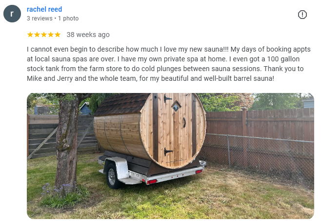 Google Review 2 for Cedar Sense Barrel Saunas