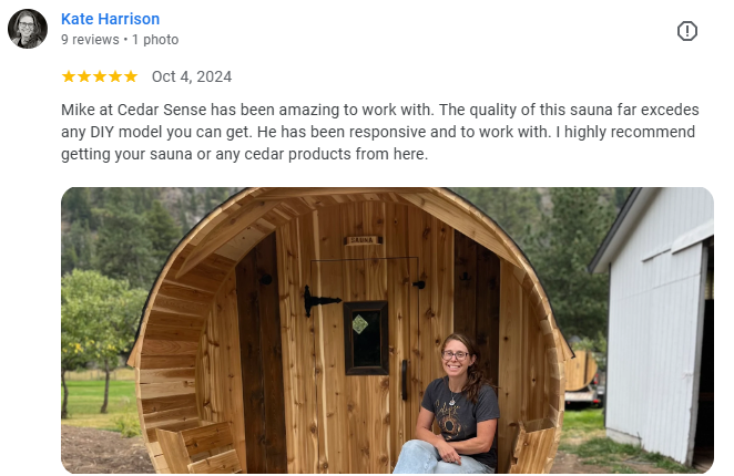 Google Review 6 for Cedar Sense Barrel Saunas