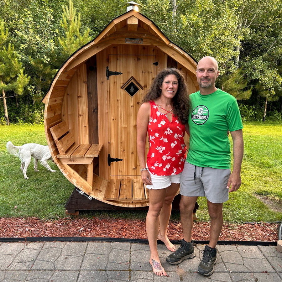 Another satisfied Cedar Sense barrel sauna owner