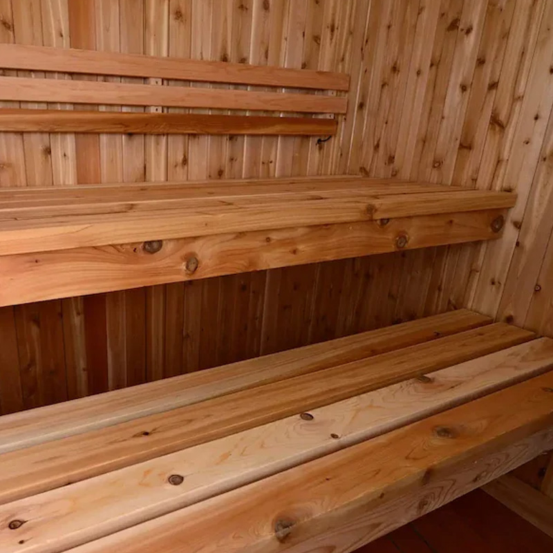 Knotty cedar tongue and groove sauna wall interior