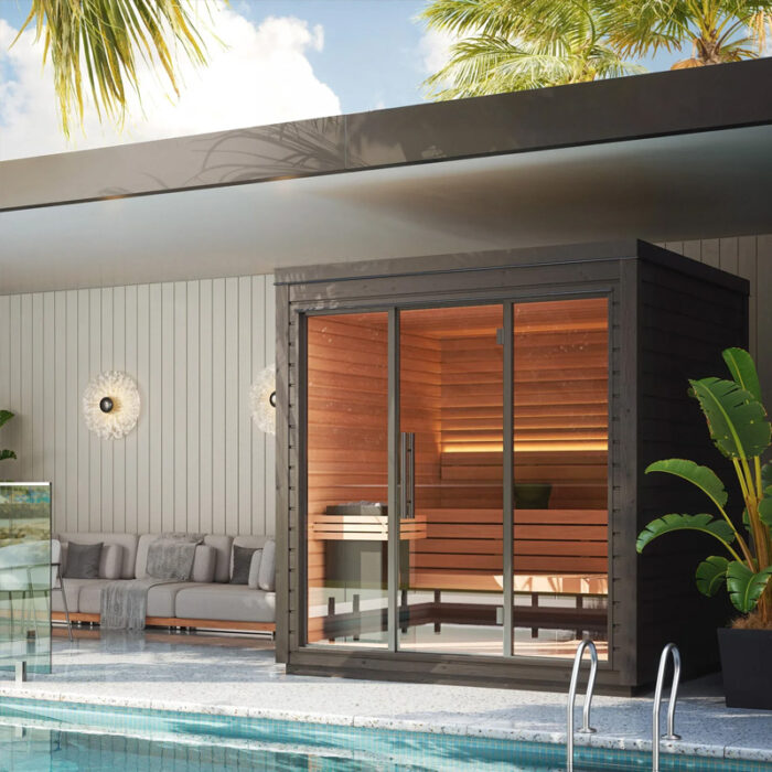 5 Person Mira L Spa-Grade Sauna | Glass Front Outdoor Cabin by Auroom | Black or Natural Finish - Image 16