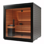 5 Person Mira L Spa-Grade Sauna | Glass Front Outdoor Cabin by Auroom | Black or Natural Finish