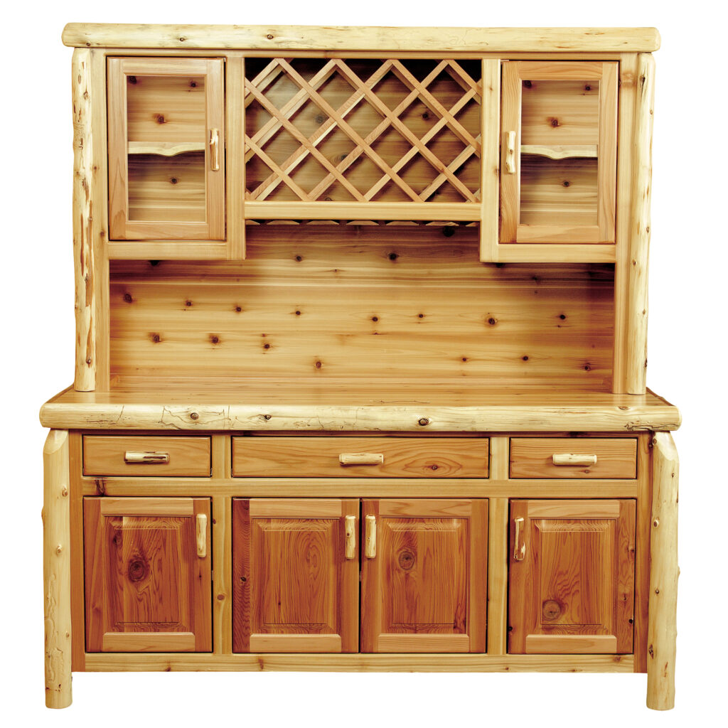 Cedar Log 75-inch Buffet & Hutch - with Wine Rack | Cedar Log Buffet Hutch