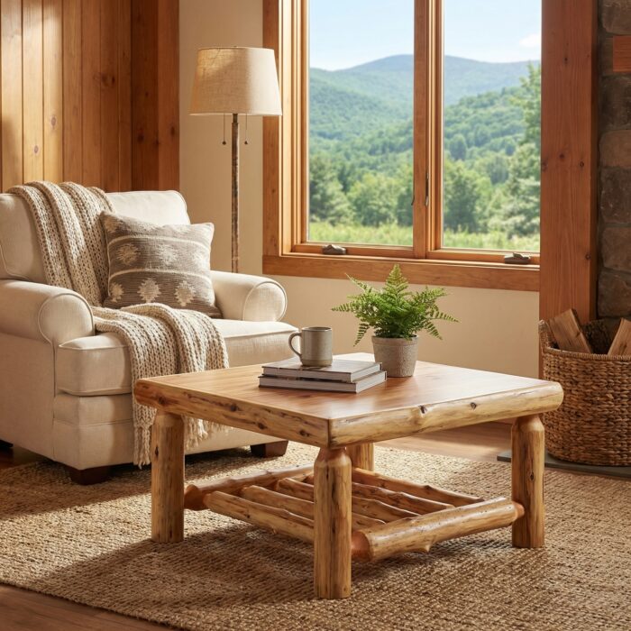 Cedar Log Square Coffee Table | 2 Sizes - Image 2