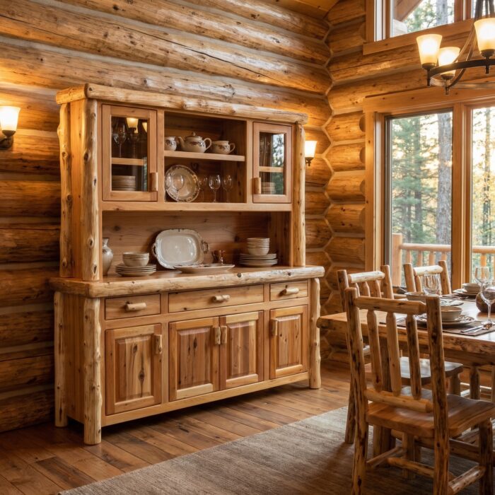 Cedar Log 75-inch Buffet & Hutch - with Shelving | Cedar Log Buffet Hutch - Image 2