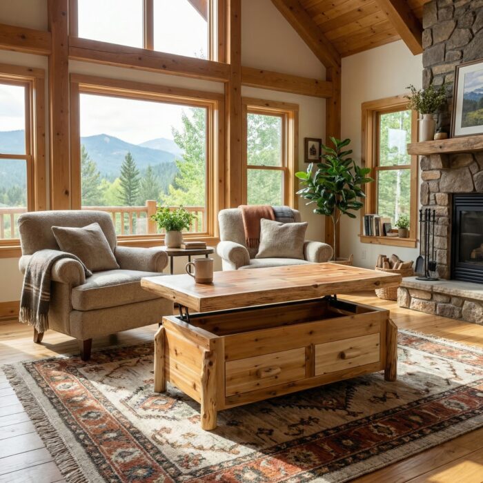 Cedar Log Enclosed Coffee Table | Elevating Top - Image 6
